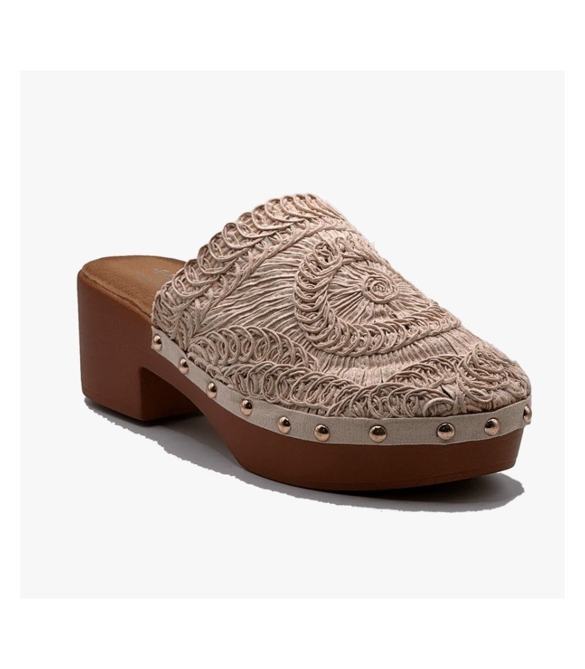 CHAUSSURES FEMME SABOT CROCHET TALON BOIS BRITTANY BEIGE