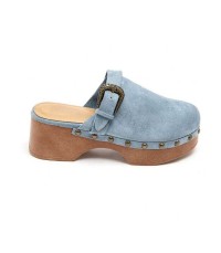 CHAUSSURES FEMME SABOT BOUCLE BLEU EN BOIS MISS LALITA AZUR