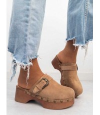 CHAUSSURES FEMME SABOT BOUCLE CAMEL EN BOIS MISS LALITA