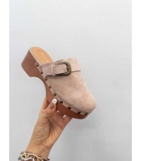 CHAUSSURES FEMME SABOT BOUCLE BEIGE EN BOIS MISS LALITA