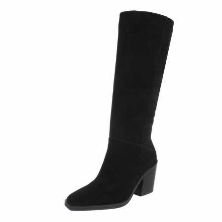 Chaussures femme bottes mi hautes talon épais suedine élagant miss Carmen noir