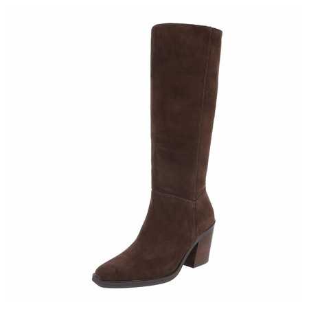 Chaussures femme bottes mi hautes talon épais suedine élagant miss Candace choco