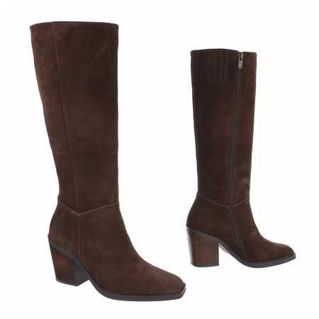 Chaussures femme bottes mi hautes talon épais suedine élagant miss Candace choco