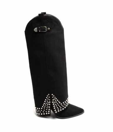 *Affirmez votre style avec nos bottes mi-hautes en suédine noire cloutée : audace et confort réunis Miss Khloé