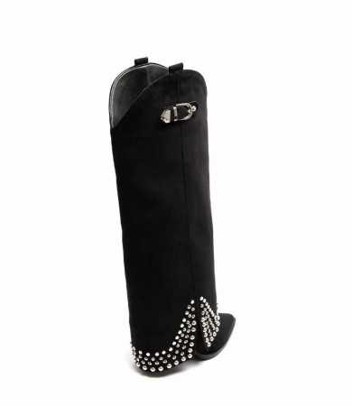 *Affirmez votre style avec nos bottes mi-hautes en suédine noire cloutée : audace et confort réunis Miss Khloé