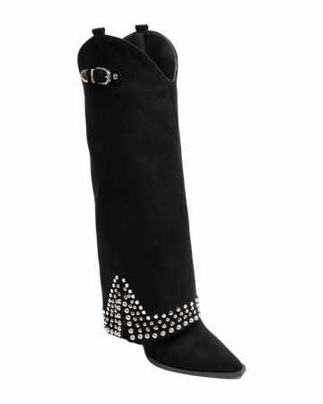 *Affirmez votre style avec nos bottes mi-hautes en suédine noire cloutée : audace et confort réunis Miss Khloé