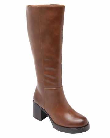 CHAUSSURES FEMME BOTTES MI HAUTES TALON CARRE MISS CARAMEL