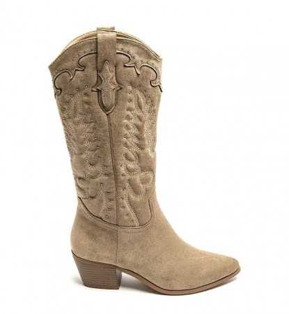 BOTTES MI HAUTES WESTERN TAUPE CLOUTEE MISS ARIA