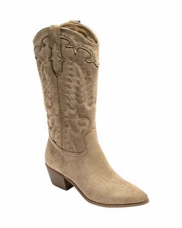 BOTTES MI HAUTES WESTERN TAUPE CLOUTEE MISS ARIA