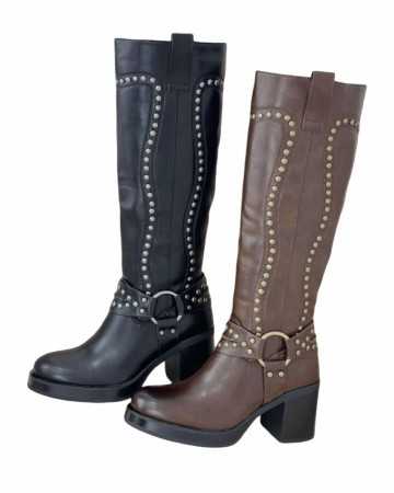 CHAUSSURES FEMME BOTTES HAUTES CLOUTEES MISS WADE BROWN