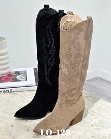 CHAUSSURES FEMME BOTTES HAUTES WESTERN STRASS TALON MISS KASSIDY NOIR