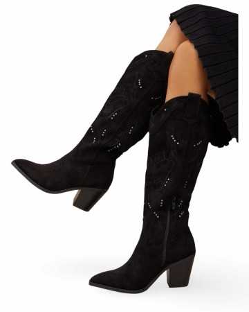 CHAUSSURES FEMME BOTTES WESTERN CLOUTEES MISS MARINA NOIR