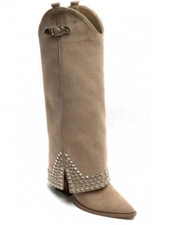 BOTTES HAUTES WESTERN CLOUTEE MISS KASSY beige