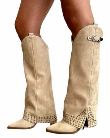 BOTTES HAUTES WESTERN CLOUTEE MISS KASSY beige