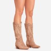 BOTTES MI HAUTES WESTERN TAUPE CLOUTEE MISS ARIA