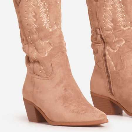 BOTTES MI HAUTES WESTERN TAUPE CLOUTEE MISS ARIA