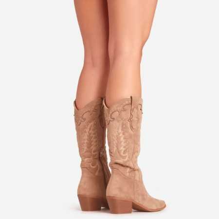 BOTTES MI HAUTES WESTERN TAUPE CLOUTEE MISS ARIA