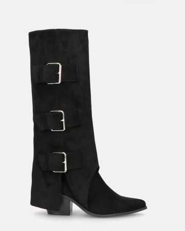 CHAUSSURES FEMME BOTTES HAUTES WESTERN SUEDINE BOUCLES MISS RAHEL