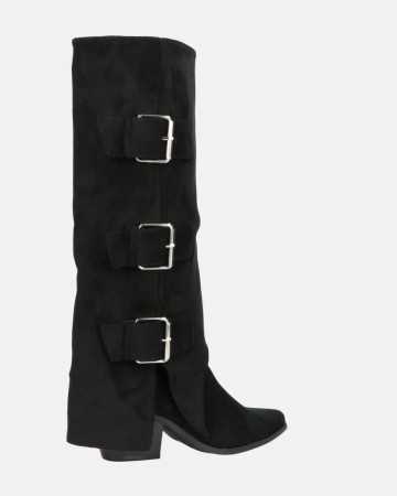 CHAUSSURES FEMME BOTTES HAUTES WESTERN SUEDINE BOUCLES MISS RAHEL