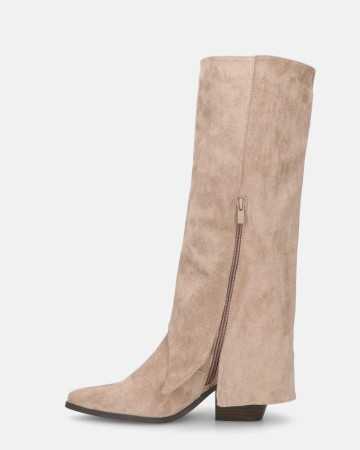 CHAUSSURES FEMME BOTTES HAUTES WESTERN SUEDINE BOUCLES MISS RAHEL BEIGE