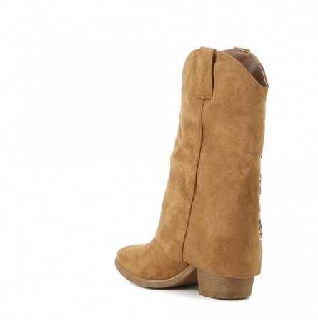 CHAUSSURES FEMME BOTTINES WESTERN CAMEL LEOPARD MISS KELLIA