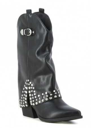 CHAUSSURES FEMME BOTTINES WESTERN NOIR MISS KCY CLOUS CLOUTEES STUDDED BOOTS