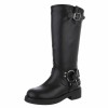 bottes noires femme, bottes hautes, bottes biker chic, bottes simili-cuir, chaussures femme tendance, bottes noires pas cher.