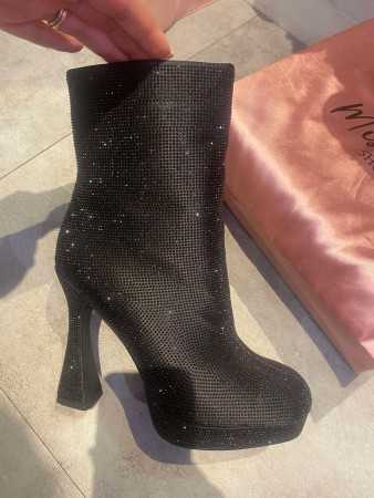 CHAUSSURES FEMME BOTTES BOTTINES STRASS NOIR TALON PROMO