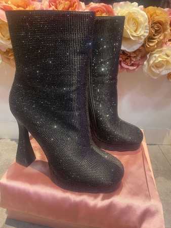 CHAUSSURES FEMME BOTTES BOTTINES STRASS NOIR TALON PROMO