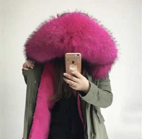 MANTEAU PARKA CAPUCHE FOURRURE ROSE FUSCHIA HIVERS 2024 RENARD REAL FUR FOX FUR PINK COAT