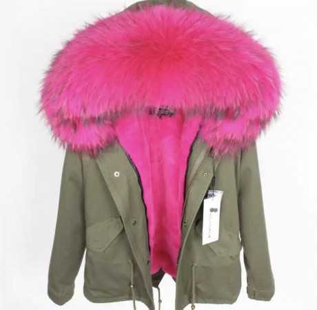 MANTEAU PARKA CAPUCHE FOURRURE ROSE FUSCHIA HIVERS 2024 RENARD REAL FUR FOX FUR PINK COAT