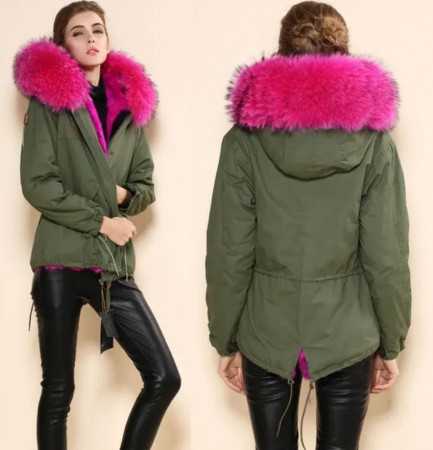 MANTEAU PARKA CAPUCHE FOURRURE ROSE FUSCHIA HIVERS 2024 RENARD REAL FUR FOX FUR PINK COAT