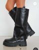 CHAUSSURES FEMME BOTTES HAUTES BICKER SIMILI CUIR NOIR BOUCLES MISS MARJO PROMO