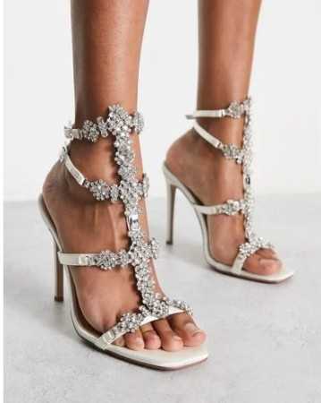 CHAUSSURES FEMME TALON SANDALES BLANC STRASS MARIAGE SOIREE MISS JENNA