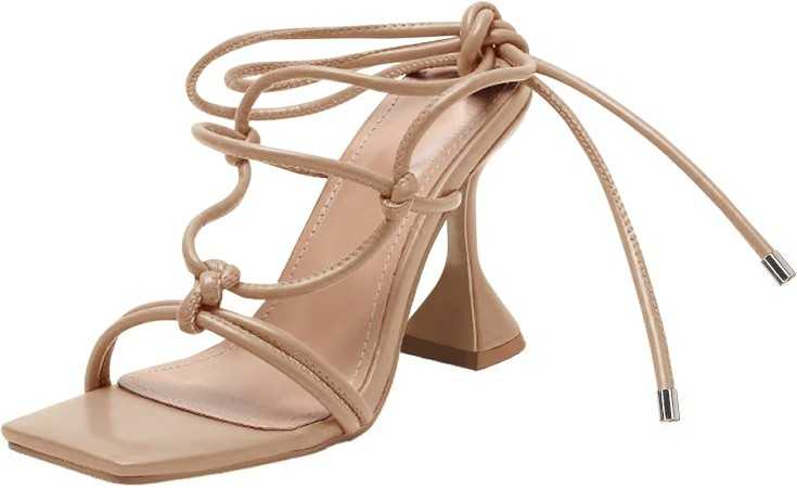 CHAUSSURES FEMME TALON SOIREE SANDALES A LACETS TALON NUDE