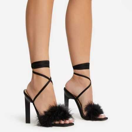 CHAUSSURES SANDALES SOIREE MULES FOURRURES NOIR LANIERES PROMO