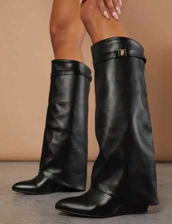 CHAUSSURES FEMME BOTTES HAUTES MISS CLARA SIMILI CUIR NOIR