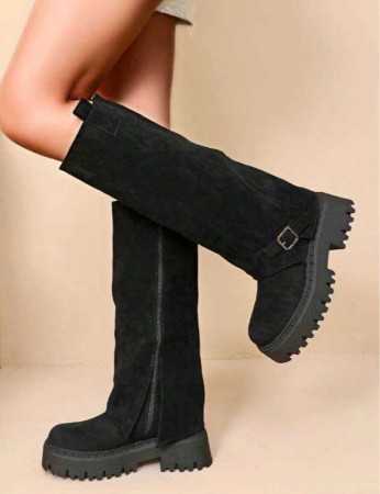 CHAUSSURES FEMME BOTTES HAUTES BICKER SIMILI DAIM MISS MARJO NOIR