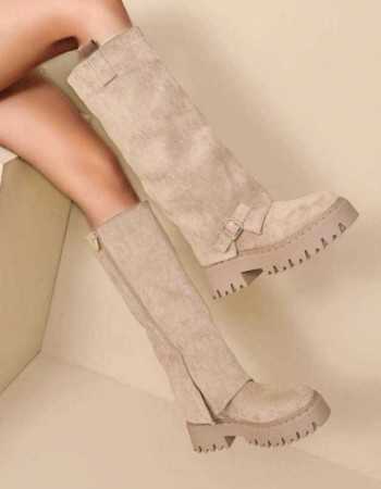 CHAUSSURES FEMME BOTTES HAUTES BICKER SIMILI DAIM MISS MARJO BEIGE