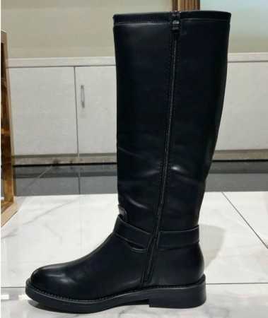 Bottes de combat pour femmes en imitation cuir noir, bottes d'équitation avec boucle de harnais