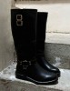 Bottes de combat pour femmes en imitation cuir noir, bottes d'équitation avec boucle de harnais