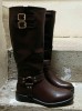 Bottes de combat pour femmes en cuir synthétique choco, bottes d'équitation avec boucle de harnais