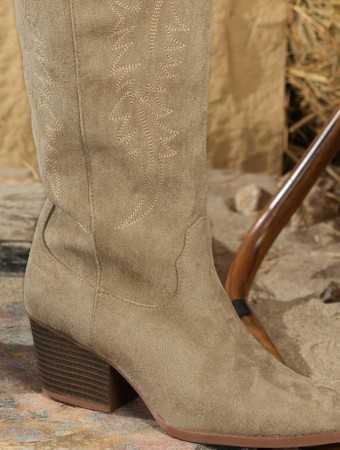 Chaussures femme bottes western taupe suede cowboy