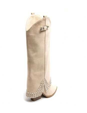 BOTTES HAUTES WESTERN CLOUTEE MISS KASSY BEIGE