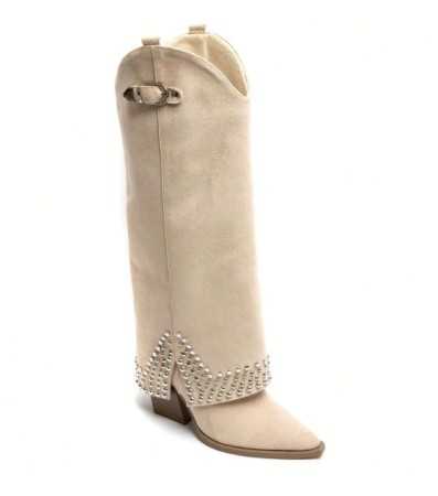 BOTTES HAUTES WESTERN CLOUTEE MISS KASSY BEIGE