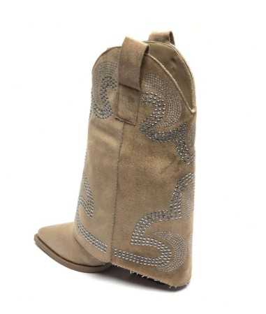 CHAUSSURES FEMME BOTTES BOTTINES WESTERN CLOUTEE MISS ADRI BEIGE