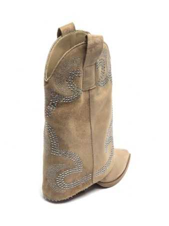 CHAUSSURES FEMME BOTTES BOTTINES WESTERN CLOUTEE MISS ADRI BEIGE