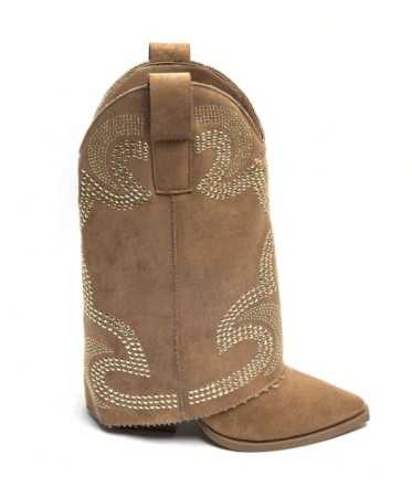 CHAUSSURES FEMME BOTTES BOTTINES WESTERN CLOUTEE MISS ADRI CAMEL OR