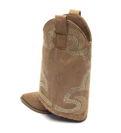 CHAUSSURES FEMME BOTTES BOTTINES WESTERN CLOUTEE MISS ADRI CAMEL OR