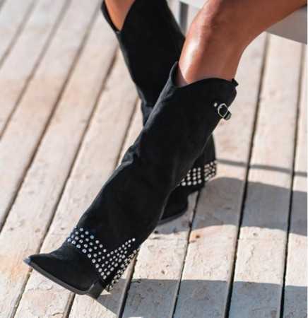 Sublimes bottes bottines mi haute cloutées style western coachella boots talons confortables noir misskcy